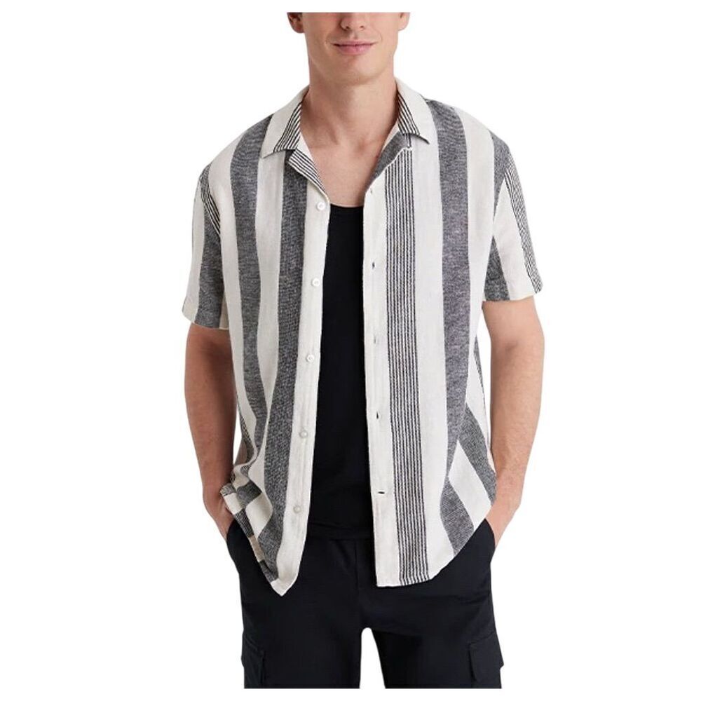 Express Men's XL Striped Linen Blend Short Sleeve Shirt Multicolor Casual Summer